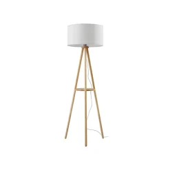 Lindby gulvlampe Adamio, Ø 45,5 cm, hvid, tekstil, stativ