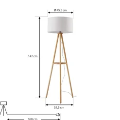 Lindby gulvlampe Adamio, Ø 45,5 cm, hvid, tekstil, stativ