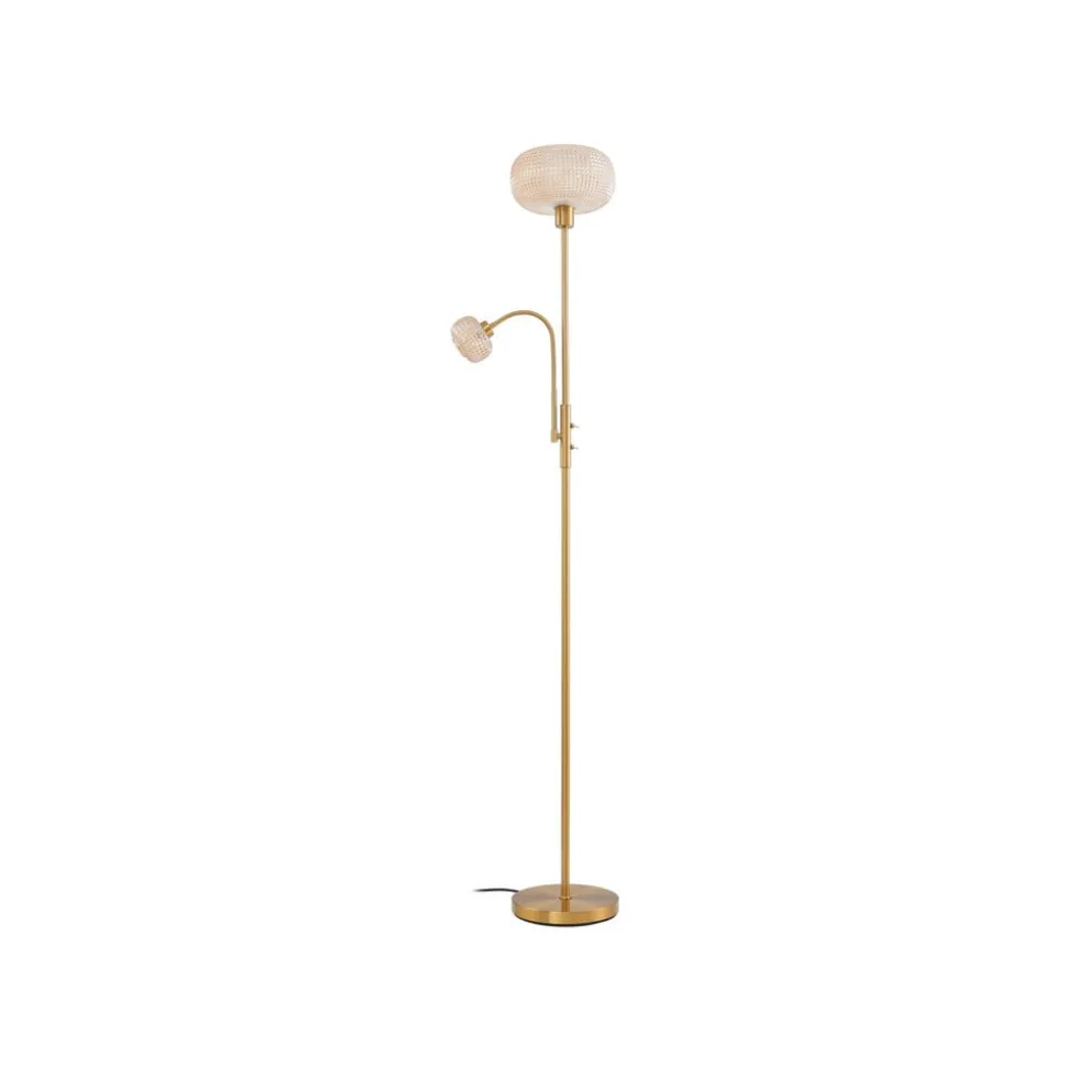Lindby gulvlampe Aliette, guld/amber, glas, læselampe