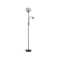 Lindby gulvlampe Aliette, sort/grå, glas, læselampe