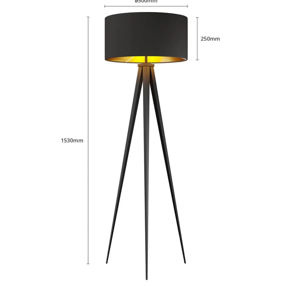 Lindby gulvlampe Benik, stativ, tekstil, sort/guld, 153 cm