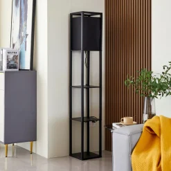 Lindby gulvlampe Birta, sort, hylde, træ, 159 cm