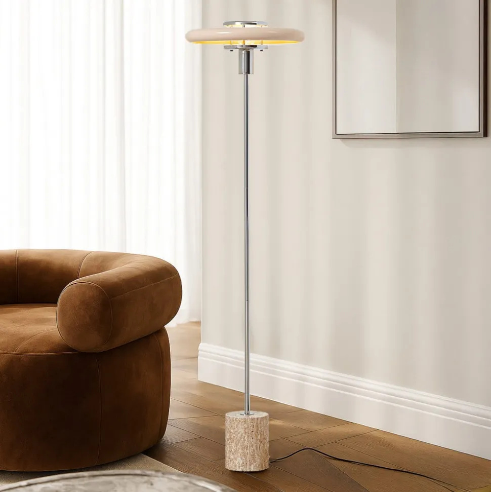 Lindby gulvlampe Branford, retro, beige, metal/travertin