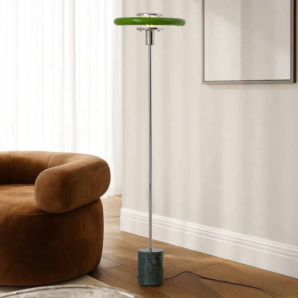Lindby Gulvlampe Branford, Retro, grøn, metal/marmor