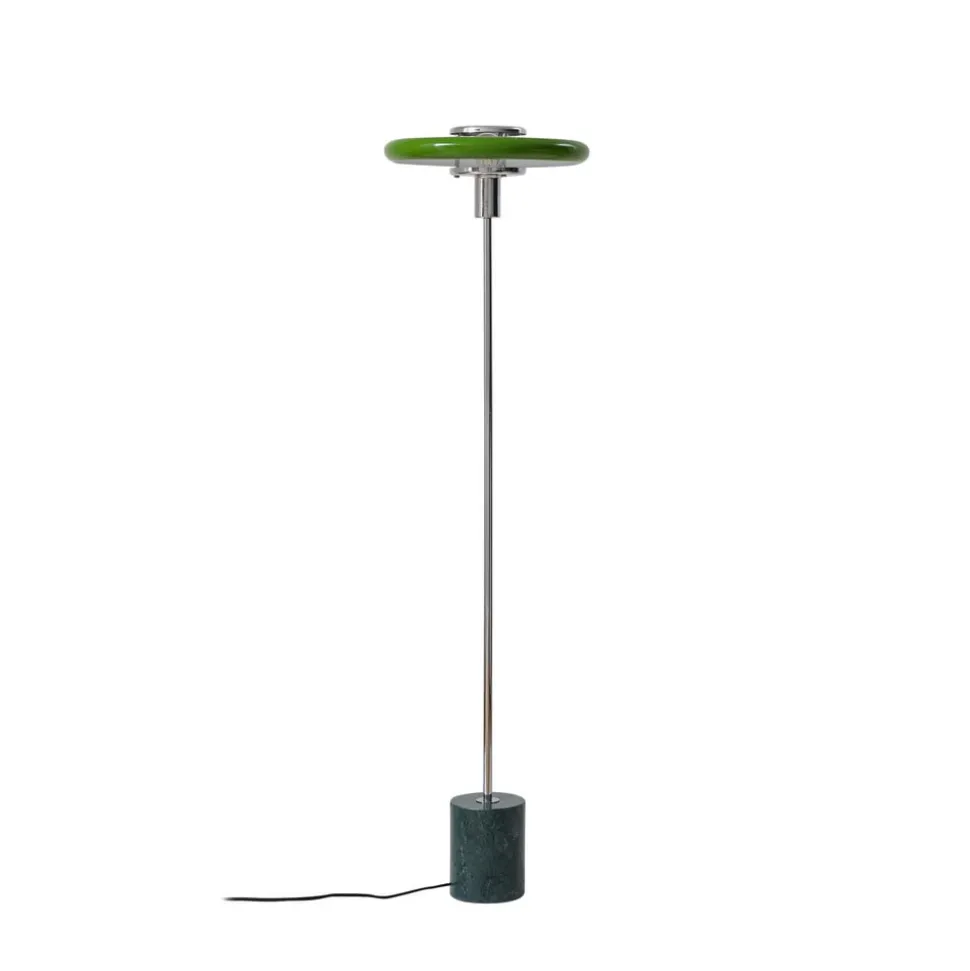 Lindby Gulvlampe Branford, Retro, grøn, metal/marmor