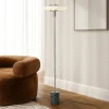 Lindby gulvlampe Branford, retro, hvid/grøn, opalglas/marmor