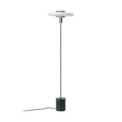 Lindby gulvlampe Branford, retro, hvid/grøn, opalglas/marmor