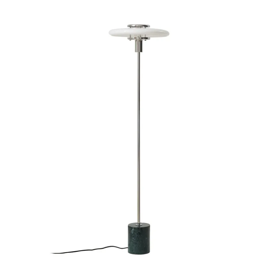 Lindby gulvlampe Branford, retro, hvid/grøn, opalglas/marmor