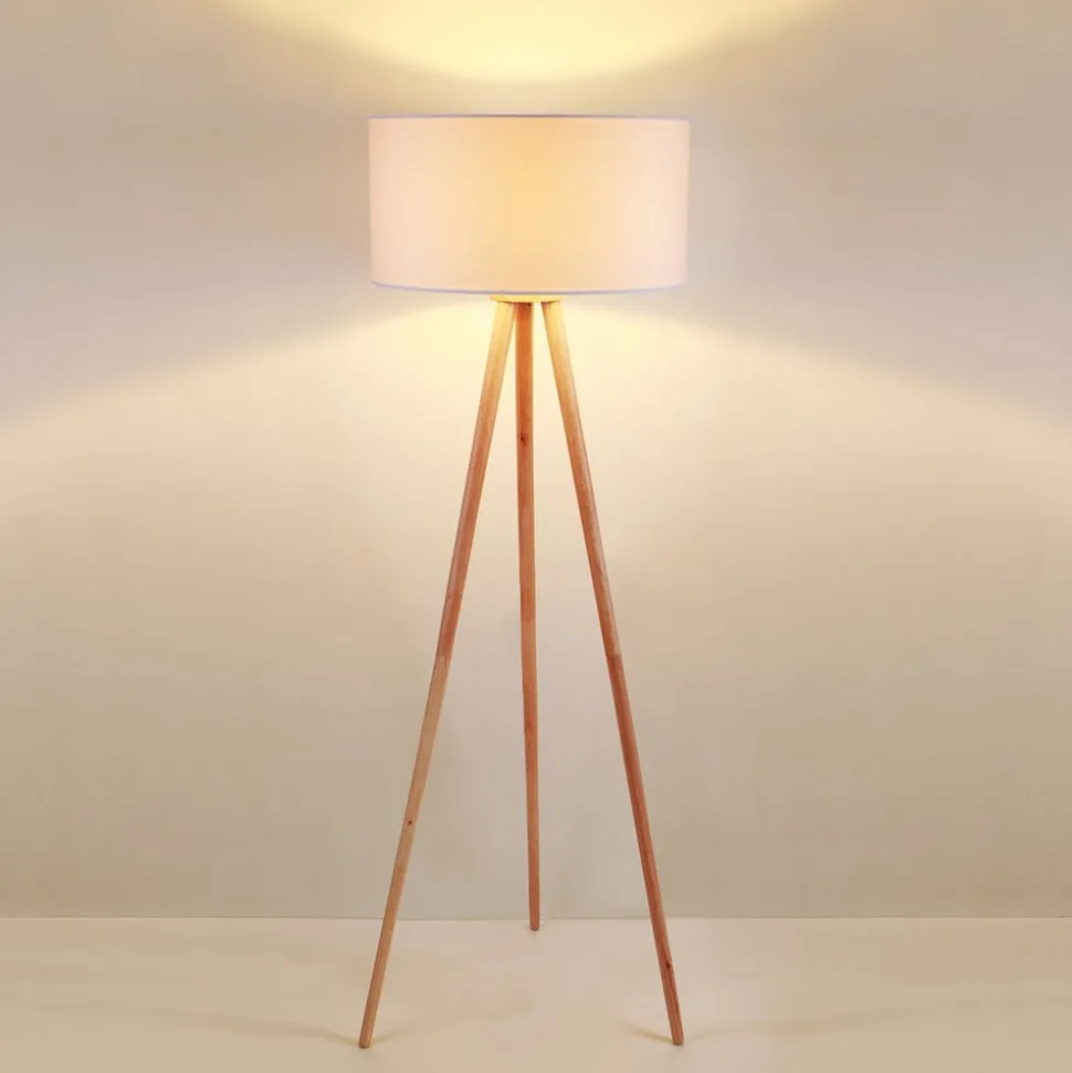 Lindby gulvlampe Charlia, hvid, træ, højde 150 cm
