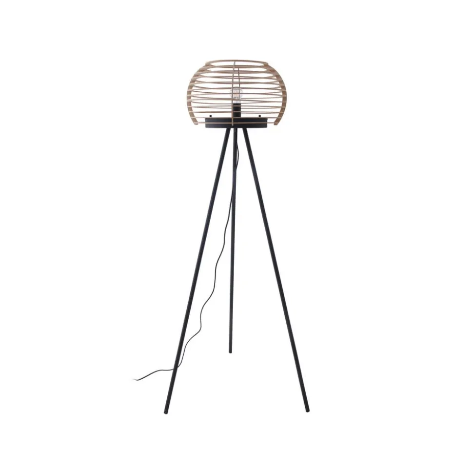 Lindby gulvlampe Ediz, sort, træ, 159 cm høj, E27