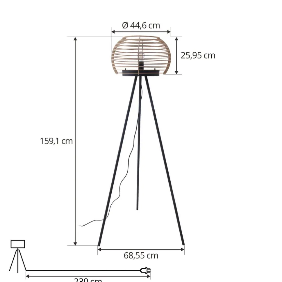 Lindby gulvlampe Ediz, sort, træ, 159 cm høj, E27