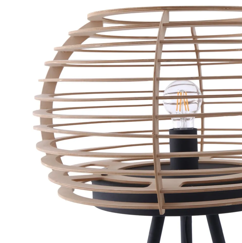 Lindby gulvlampe Ediz, sort, træ, 159 cm høj, E27