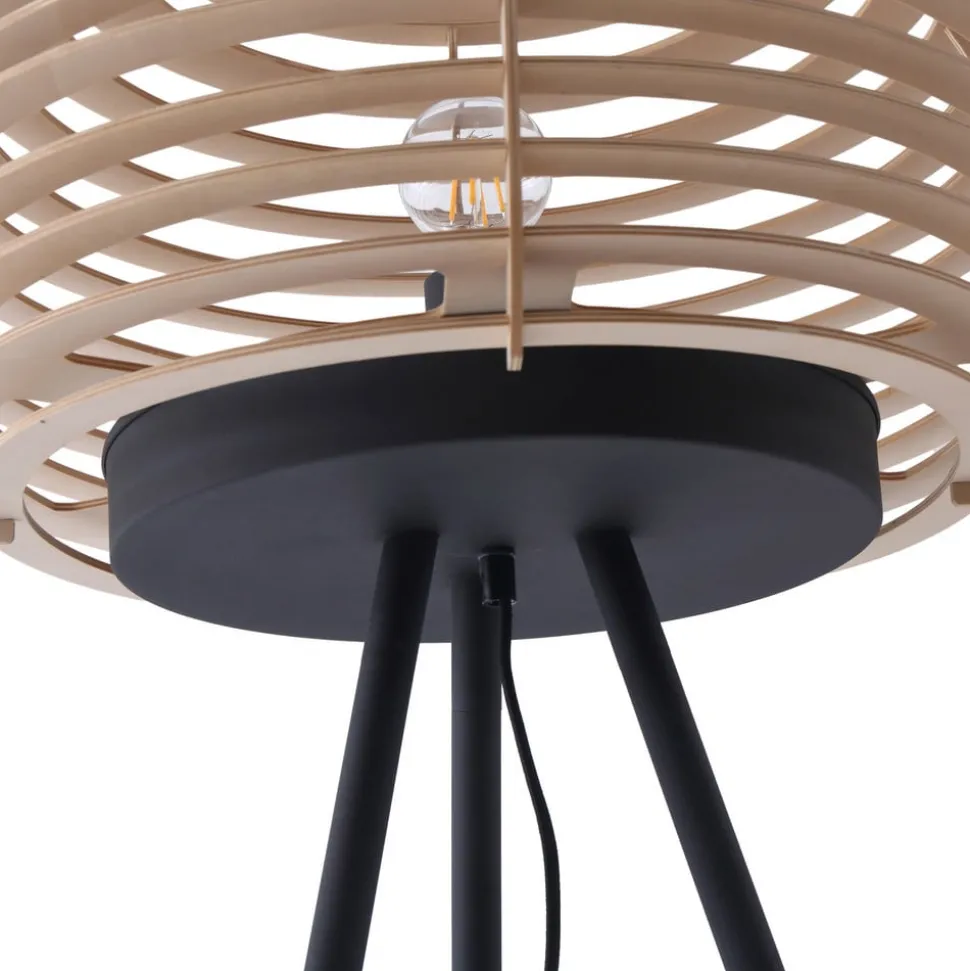 Lindby gulvlampe Ediz, sort, træ, 159 cm høj, E27