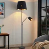 Lindby gulvlampe Efalia, sort/guld, tekstil, læselampe