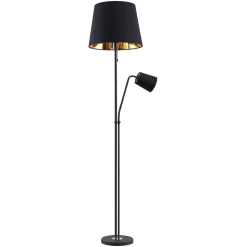 Lindby gulvlampe Efalia, sort/guld, tekstil, læselampe