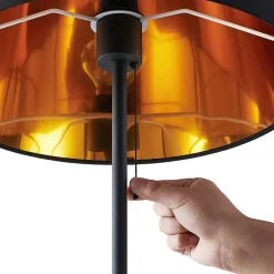Lindby gulvlampe Efalia, sort/guld, tekstil, læselampe