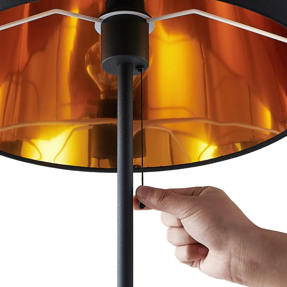 Lindby gulvlampe Efalia, sort/guld, tekstil, læselampe