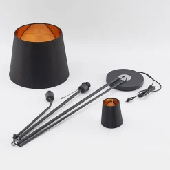 Lindby gulvlampe Efalia, sort/guld, tekstil, læselampe