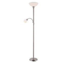 Lindby gulvlampe Elaina, 180 cm, nikkelfarvet, læselampe