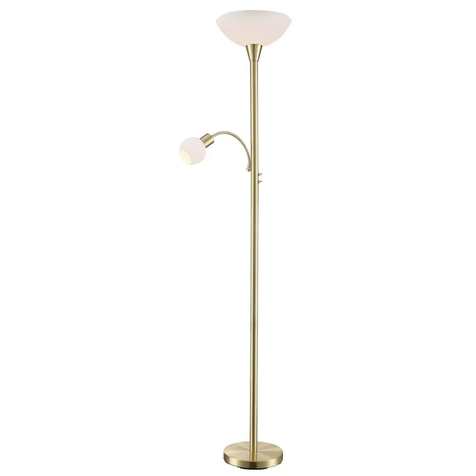 Lindby gulvlampe Elaina, læselampe, messingfarvet, 183cm E27