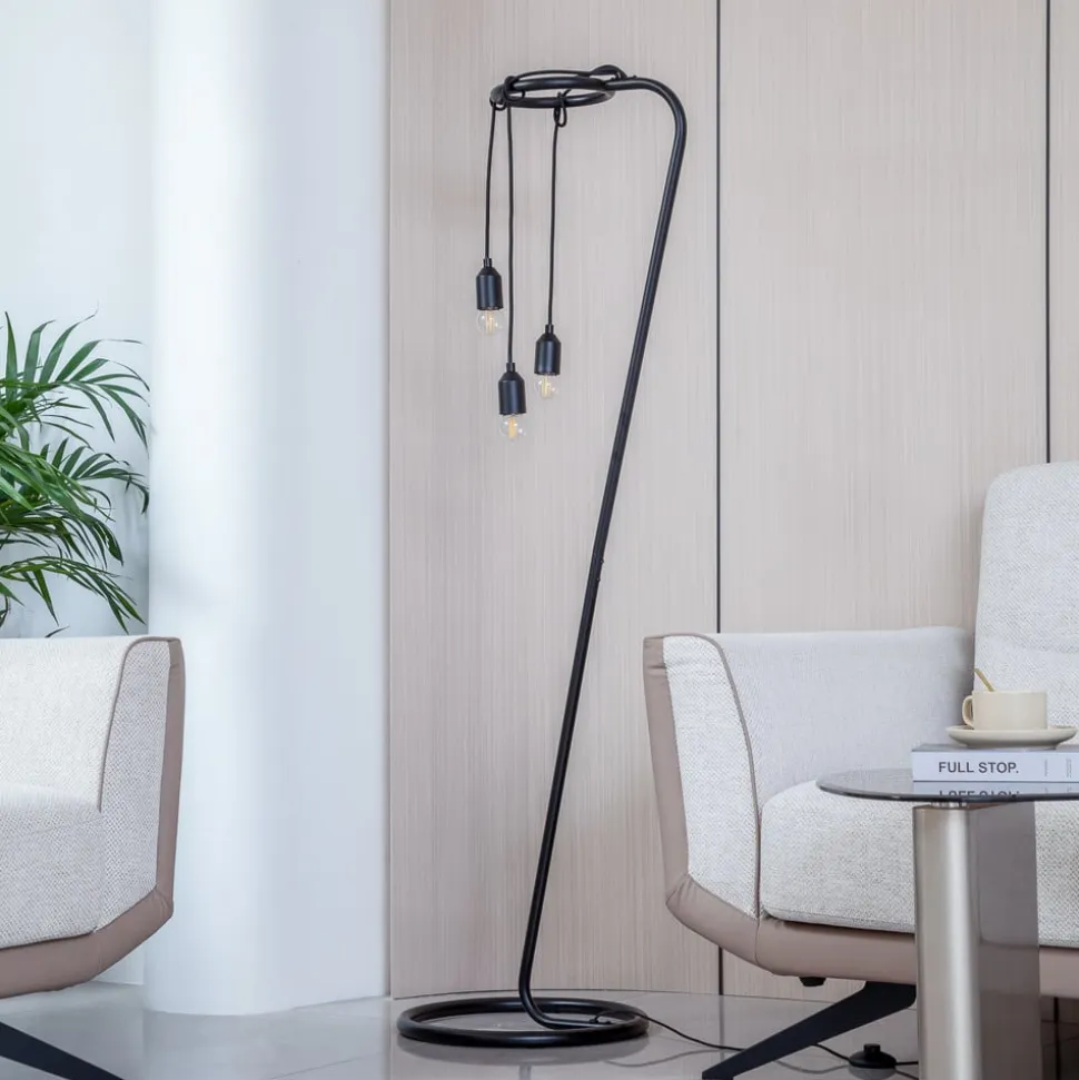 Lindby gulvlampe Elira, sort, metal, 150 cm høj, E27