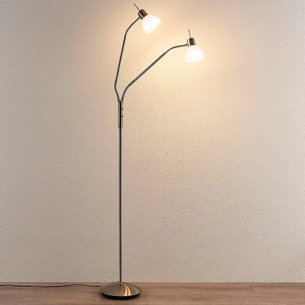 Lindby gulvlampe Gwendolin, 160 cm, nikkelfarvet, 2 lyskilder.