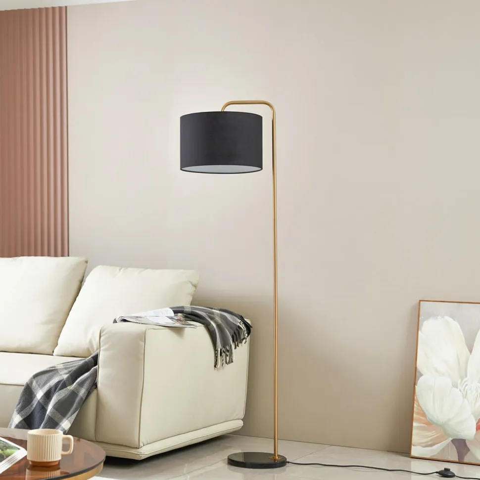 Lindby gulvlampe Hillary, sort/guld, marmor, 153 cm