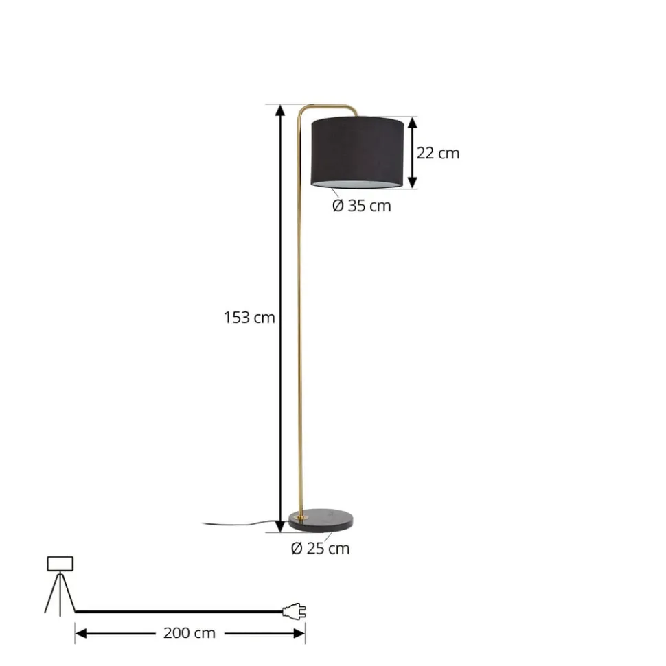 Lindby gulvlampe Hillary, sort/guld, marmor, 153 cm