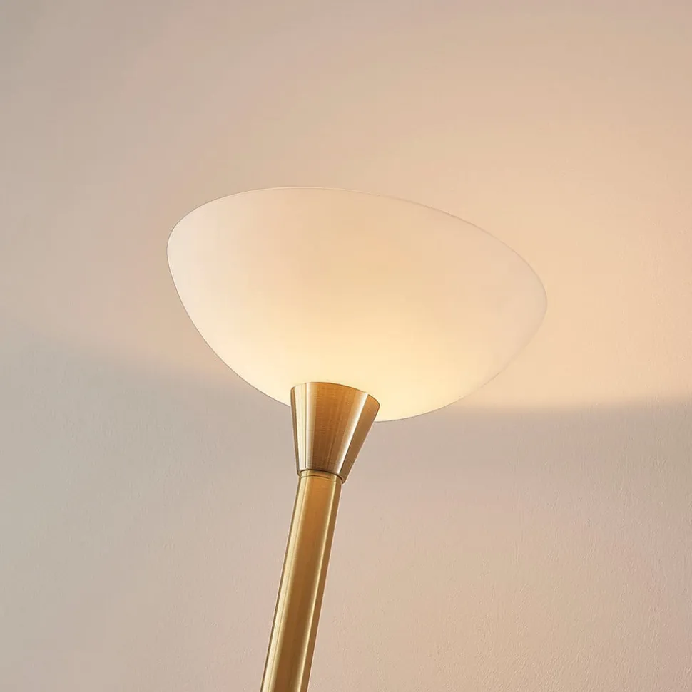 Lindby gulvlampe Ignacia, messingfarvet, glas, 180 cm, E27