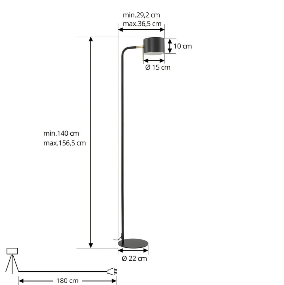 Lindby gulvlampe Kaida, sort, metal