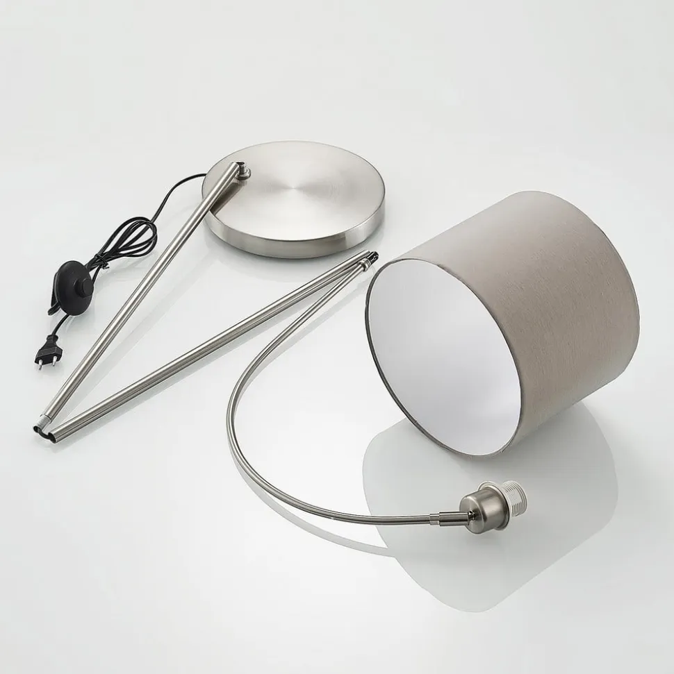 Lindby gulvlampe Keriba, nikkel/taupe, stof, 150 cm, E27