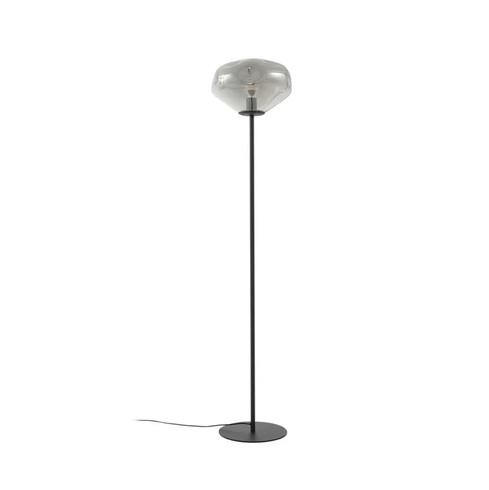 Lindby Gulvlampe Lelia, røggrå, glas, metal, 150 cm
