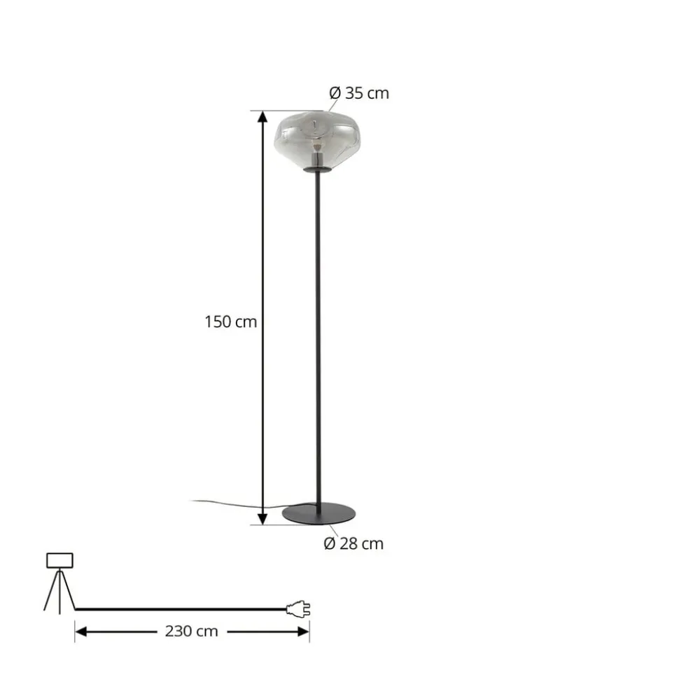 Lindby Gulvlampe Lelia, røggrå, glas, metal, 150 cm