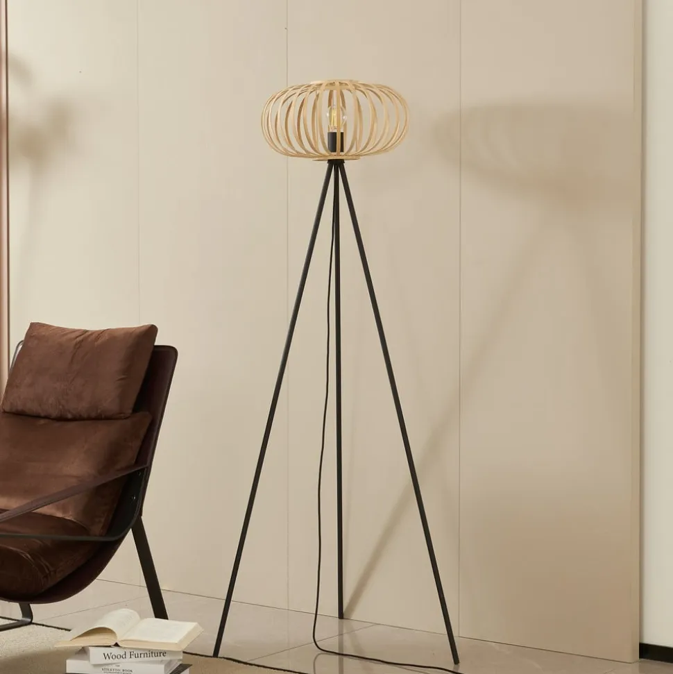 Lindby gulvlampe Lielle, naturlig bambus, Ø 40 cm