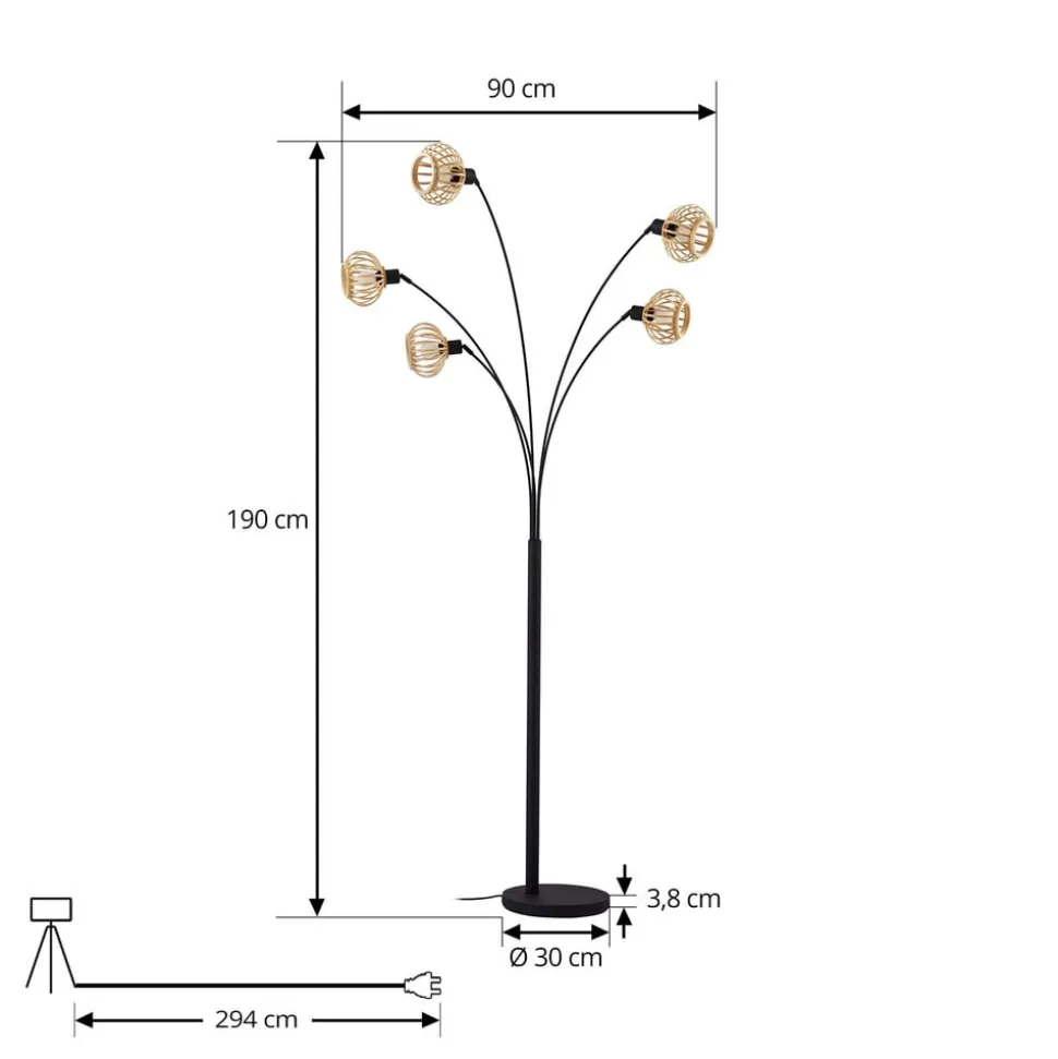 Lindby gulvlampe Lielle, naturlig bambus, 5 lyskilder, 190 cm