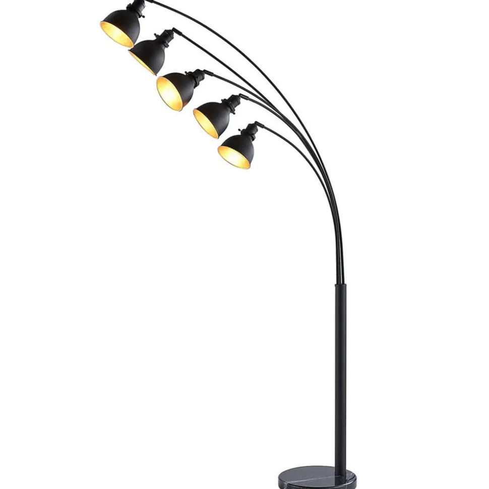 Lindby gulvlampe Lira, 5 lyskilder, højde 205 cm, sort, guld
