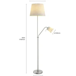 Lindby gulvlampe Nantwin, 175 cm, grå, nikkel, tekstil