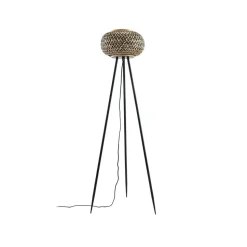 Lindby gulvlampe Nerys, sort, bambus, Ø 31,5 cm, stativ