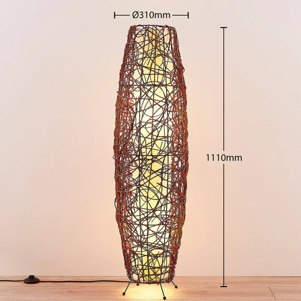 Lindby gulvlampe Nias, højde 111 cm, rattan, tekstil