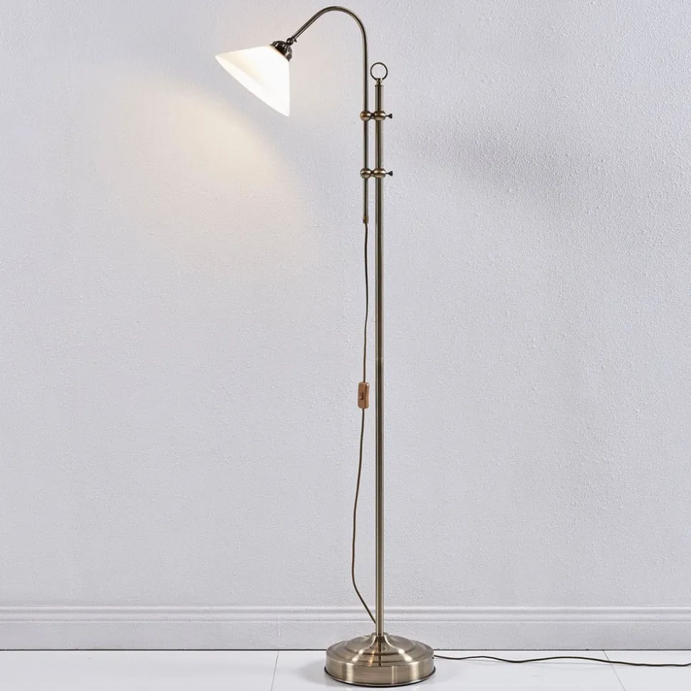 Lindby gulvlampe Otis, antik messing, glas, 170 cm, E27