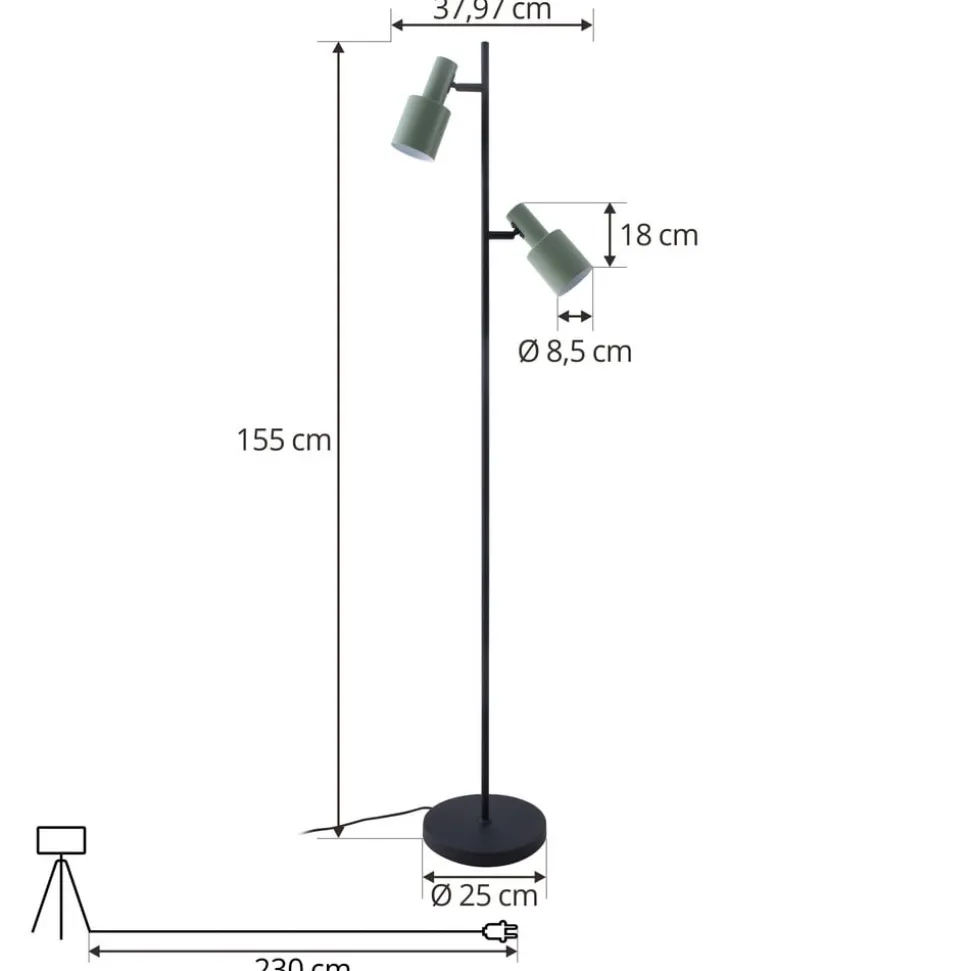 Lindby gulvlampe Ovelia, grøn/sort, metal, E27