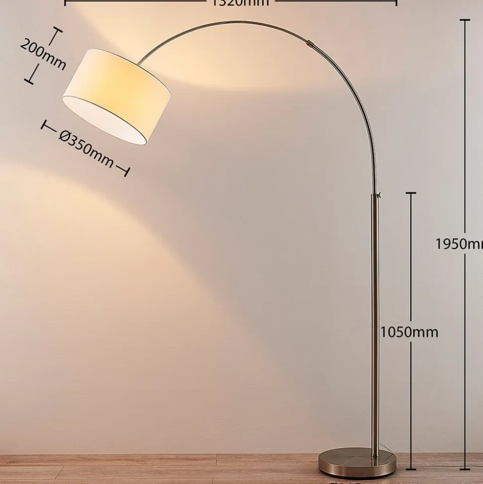 Lindby gulvlampe Railyn, hvid, stof, 200 cm, E27