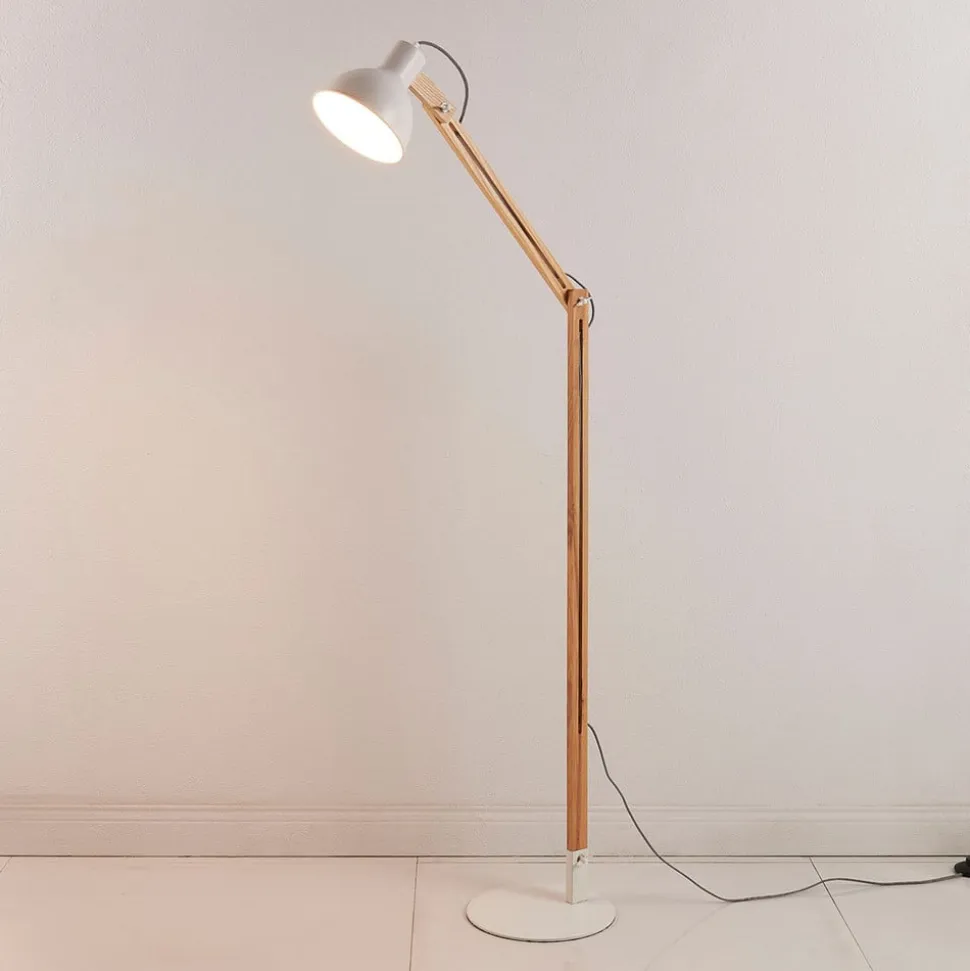 Lindby gulvlampe Shivanja, træ, justerbar, 146 cm, E27