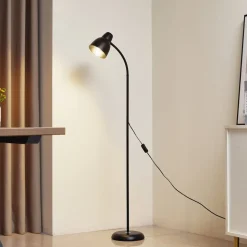 Lindby gulvlampe Tebbi, sort, metal, højde 150 cm
