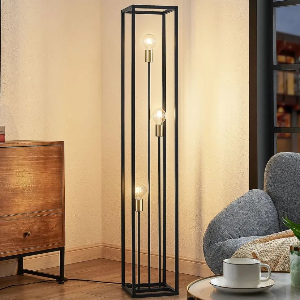 Lindby gulvlampe Tiliane, sort, metal, 3 lyskilder, 153 cm