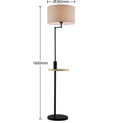 Lindby gulvlampe Zinia, sort, hylde, USB-tilslutning