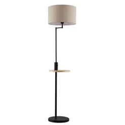 Lindby gulvlampe Zinia, sort, hylde, USB-tilslutning
