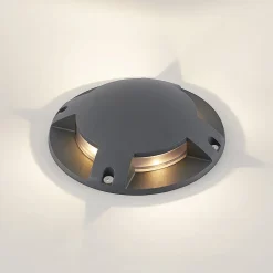 Lindby gulv-spotlight med LED Cormac, 4 lyskilder, Ø 21 cm, IP67