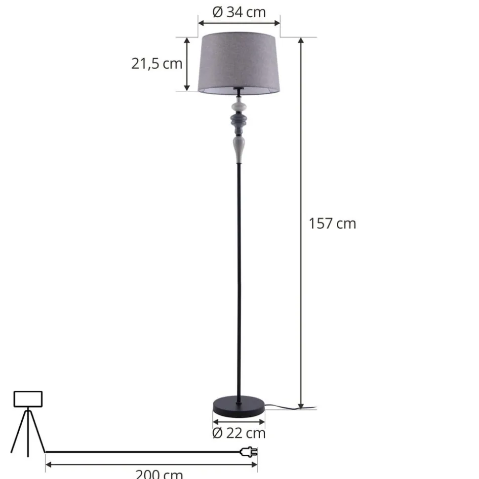 Lindby Haldorin gulvlampe, grå/sort, tekstil, 157 cm