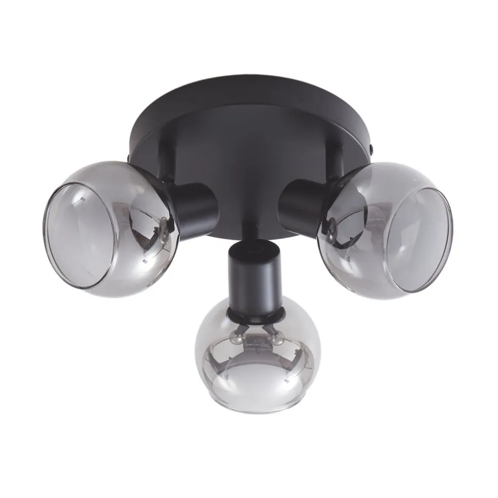 Lindby Hedvig loftlampe, rund, sort, 3 lyskilder.